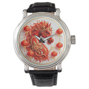 Rotes Feuerpferd - Neujahrsfeier 2026 - Design Armbanduhr
