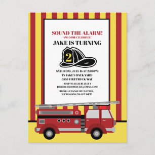 Rotes Feuerwehrauto Feuerwehrmann Kind zum 2. Gebu Postkarte