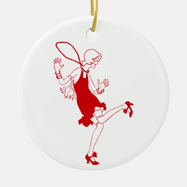 rotes Flapper-Mädchen Keramikornament (Vorne)