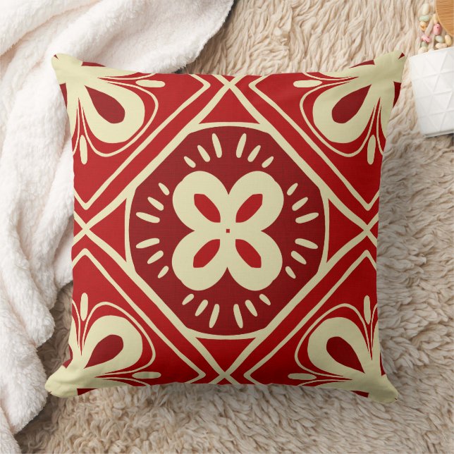 Rotes Fliesenmuster Kissen (Decke)