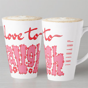 Rotes florales Chunky-Text-Slogan mit Namen Milchtasse