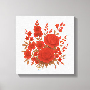 Rotes florales elegantes Rosenbouquet Botanischer Leinwanddruck
