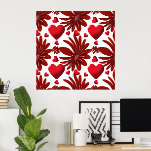 Rotes florales Herz Muster Ästhetisch romantische  Poster