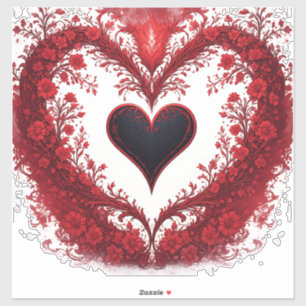 Rotes florales Herzdesign mit blühenden Blumen Aufkleber