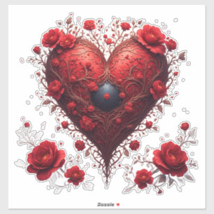 Rotes florales Herzdesign mit blühenden Blumen Aufkleber