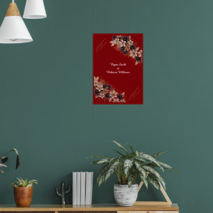 Rotes florales Hochzeitsposter  Elegante Hochzeits Poster