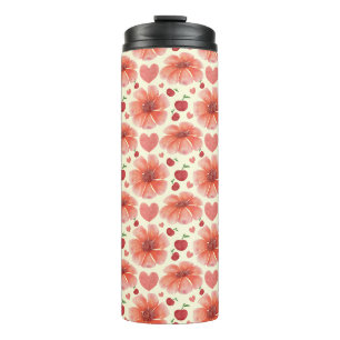 Rotes florales nahtloses Muster Süße Retro-Blume L Thermosbecher