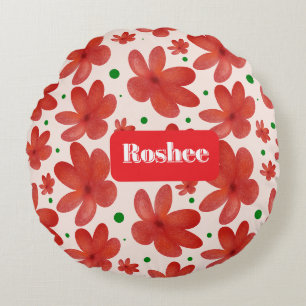 Rotes florales nahtloses Muster Süße Retro-Blumen  Rundes Kissen
