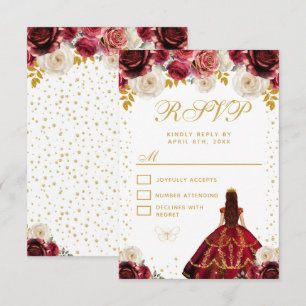 Rotes florales Prinzessin Quinceañera RSVP Karte