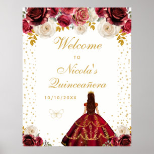 Rotes florales Prinzessin Quinceañera Willkommenss Poster