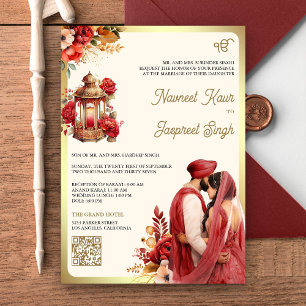 Rotes florales QR-Code Anand-Karaj-Sikh-Hochzeit Einladung