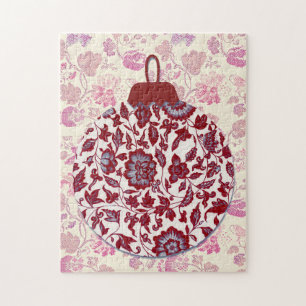 Rotes florales Vintage-Kunst-Weihnachts-Puzzle