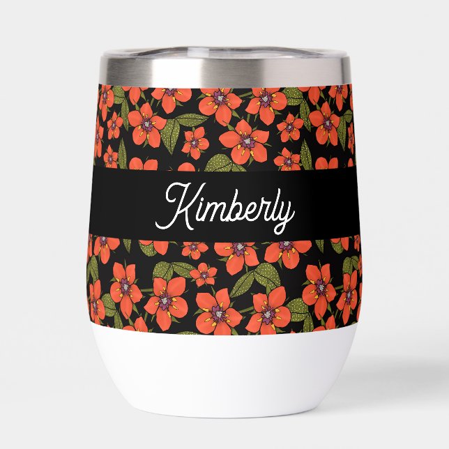 Rotes florales Wasserfarben-Monogramm Name (Rückseite)