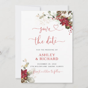 Rotes florales Weihnachten Hochzeit Termin vormerk Save The Date