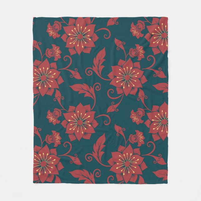 Rotes, florentfarbenes Damastmuster Fleecedecke (Vorderseite)