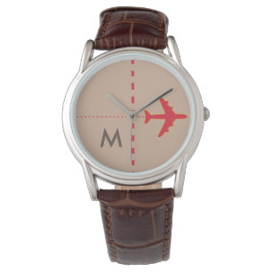 rotes Flugzeug mit anfänglichem Armbanduhr