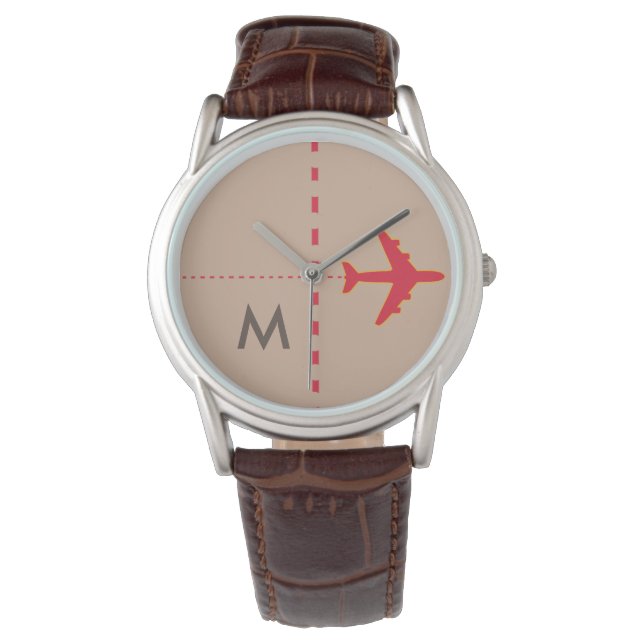 rotes Flugzeug mit anfänglichem Armbanduhr (Vorderseite)
