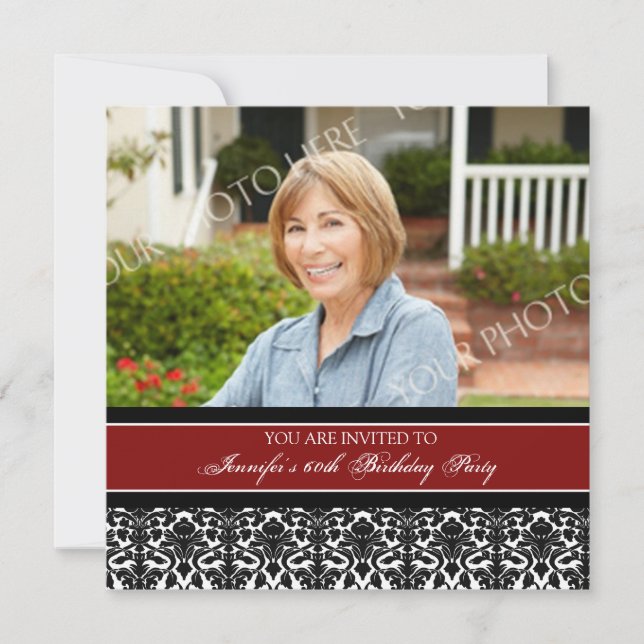 Rotes Foto-60. Geburtstags-Party Einladungen (Vorderseite)