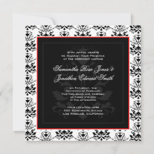 Rotes Foto Hochzeitsempfang mit weißer und schwarz Einladung