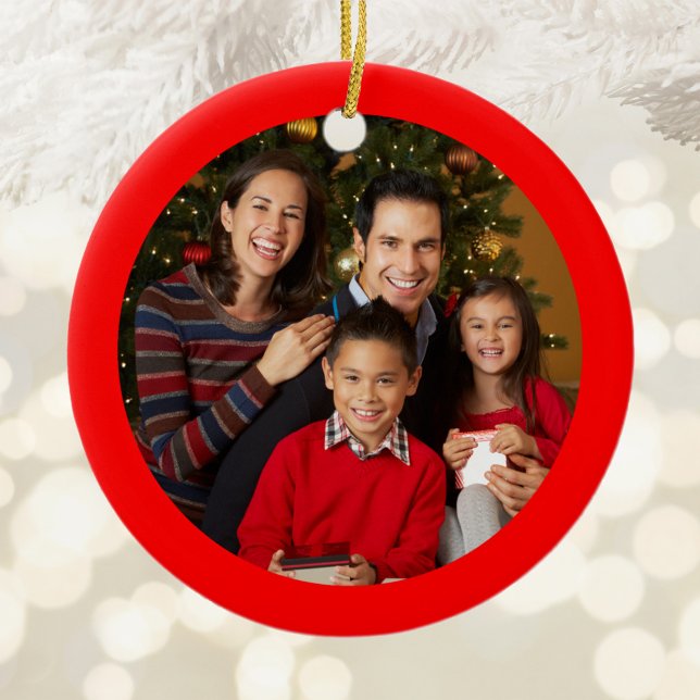 Rotes Foto Keramikornament (Red Framed Round Ornament)