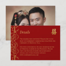Rotes Foto mit Blumen Chinesisches Hochzeitsdetail