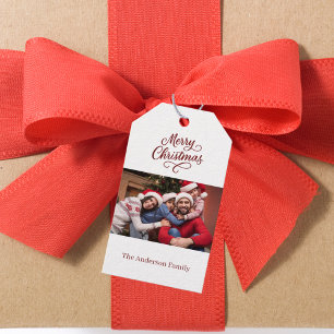 Rotes Foto Weihnachten Geschenkanhänger