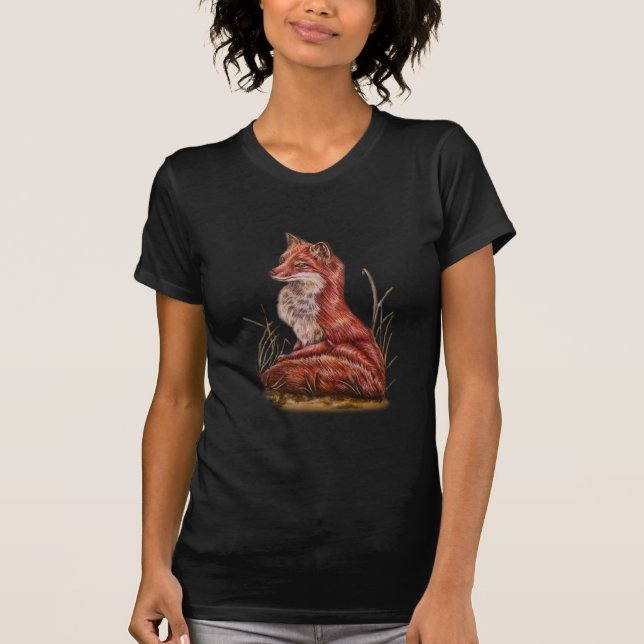 Rotes Fox-Tierkunst-Zeichnen T-Shirt (Vorderseite)