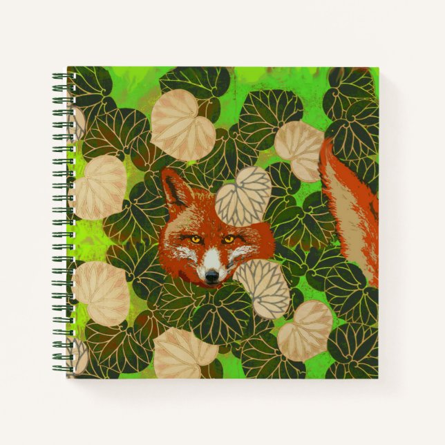 ROTES FOX UNTER DEN WEISSEN GRÜNEN BLÄTTER, FOLIAG NOTIZBUCH (Vorderseite)