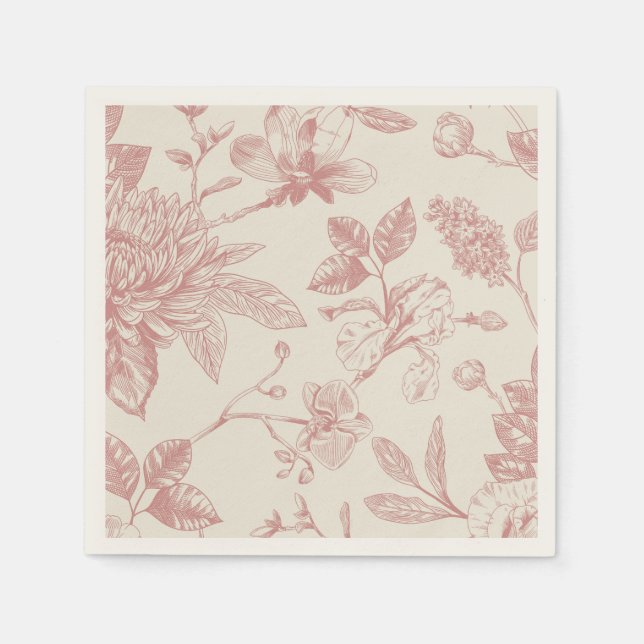 Rotes Französisches Floral Toile Serviette (Vorderseite)