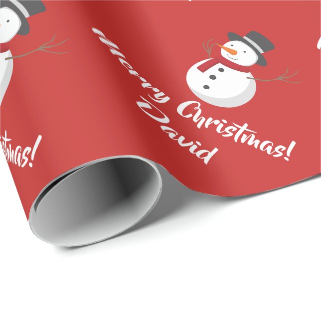 Rotes frohe Weihnacht-Schneemann-Packpapier Geschenkpapier (Rolleneckpunkt)