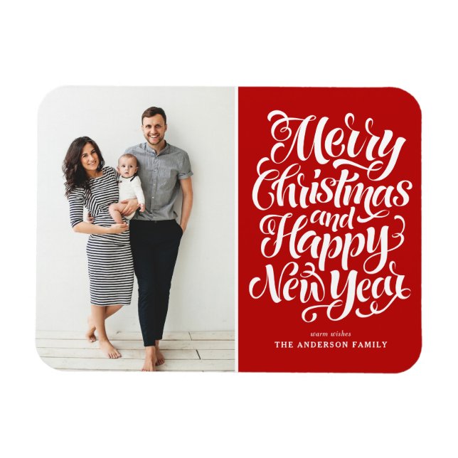 Rotes frohe Weihnachten und glückliches Neues Jahr Magnet (Horizontal)