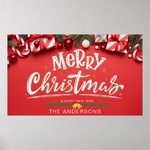 Rotes frohe Weihnachten und glückliches Neues Jahr Poster