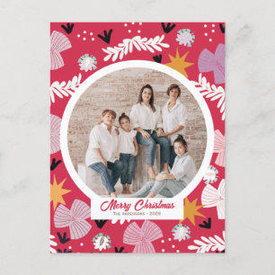 rotes fröhliches Weihnachtsfoto-Collage personalis Postkarte