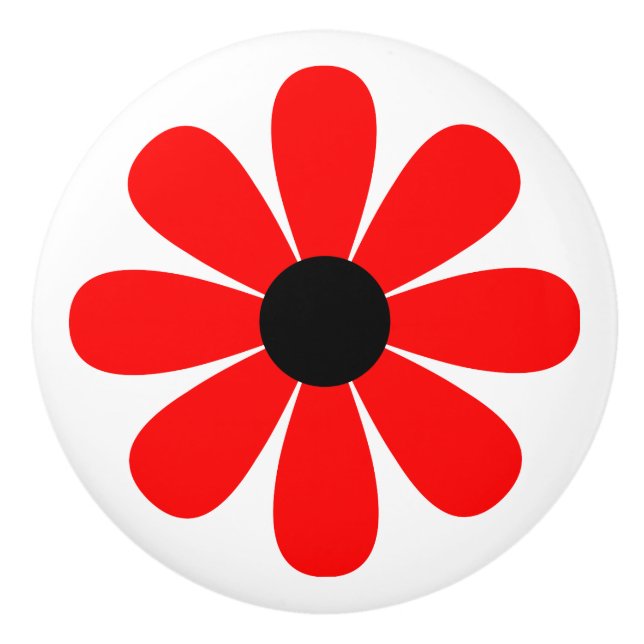 Rotes Gänseblümchen Keramikknauf (Vorderseite)