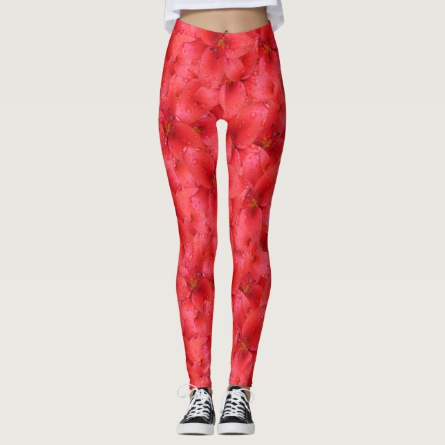 Rotes Garten-Lilien-mit BlumenFoto Leggings (Vorderseite)