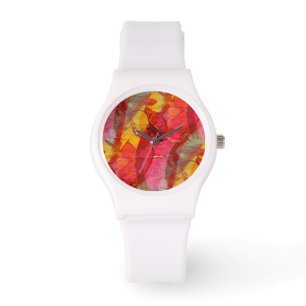 Rotes Gelb der Aquarellkunst Armbanduhr