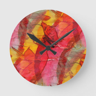 Rotes Gelb der Aquarellkunst Runde Wanduhr