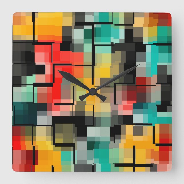 Rotes Gelb Quadratische Wanduhr (Vorderseite)