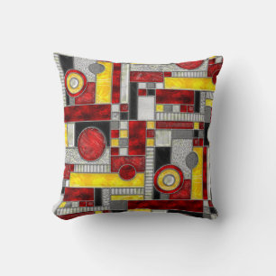 Rotes Gelbes Art Deco Gestaltetes Glas Kissen