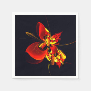Rotes gelbes florales modernes abstraktes Kunstmus Serviette