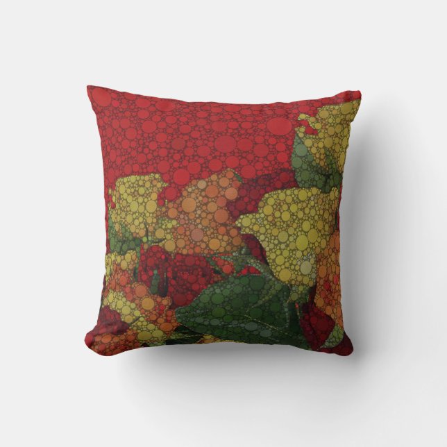 Rotes gelbes Grün-mit Blumenabstraktes Kissen (Vorderseite)