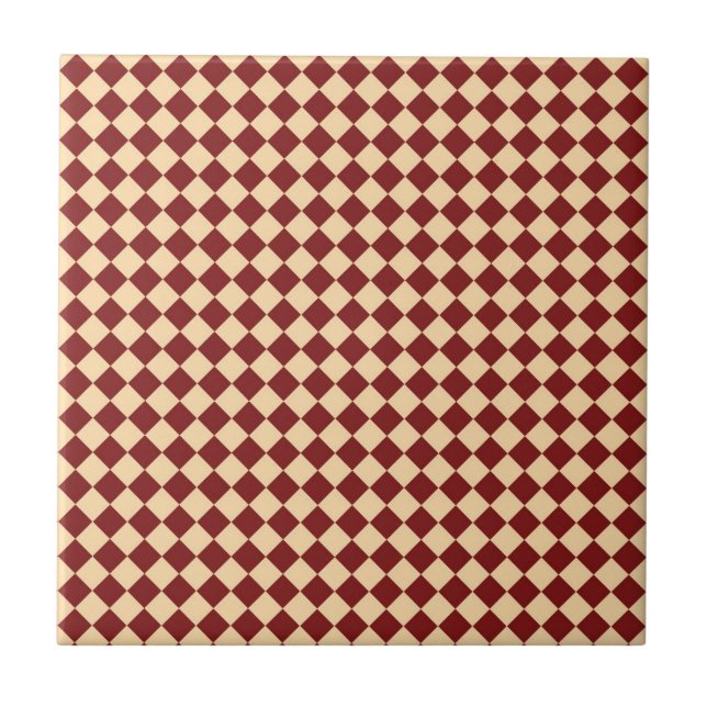 Rotes Gelbes Schachbrett Diamantmuster Fliese (Vorderseite)