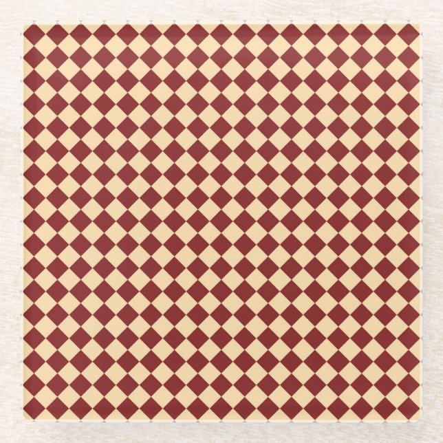 Rotes Gelbes Schachbrett Diamantmuster Glasuntersetzer (Vorderseite)