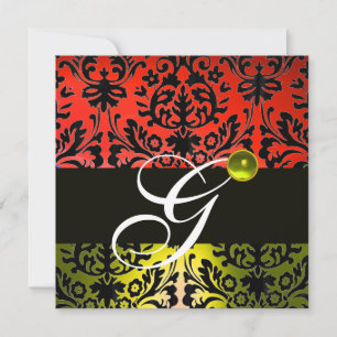 ROTES GELBES SCHWARZES DAMAST MONOGRAMM Topas Einladung