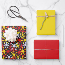 Rotes Gelbes Stern Flachbettlaken Set von 3 Geschenkpapier Set