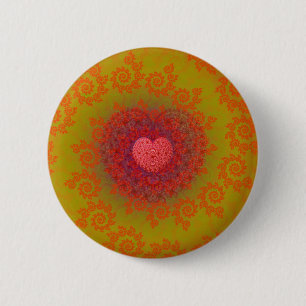 Rotes gelbes u. orange Herz-Fraktal Button