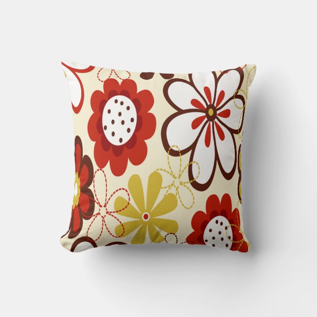 Rotes, Gelbes und Brown-Blumenthrow-Kissen Kissen (Vorderseite)