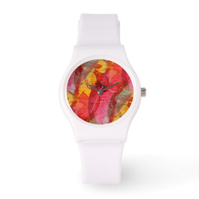 Rotes Gelbfärbungskunst Armbanduhr (Vorderseite)