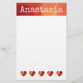 rotes geometrisches Herz und personalisierter Name Briefpapier