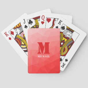 Rotes geometrisches Maschenmuster Monogramm Spielkarten